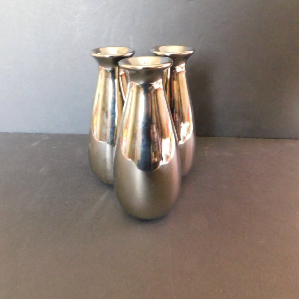 3‑Section Chrome Bud Vase – Mid‑Century Modern Table Décor